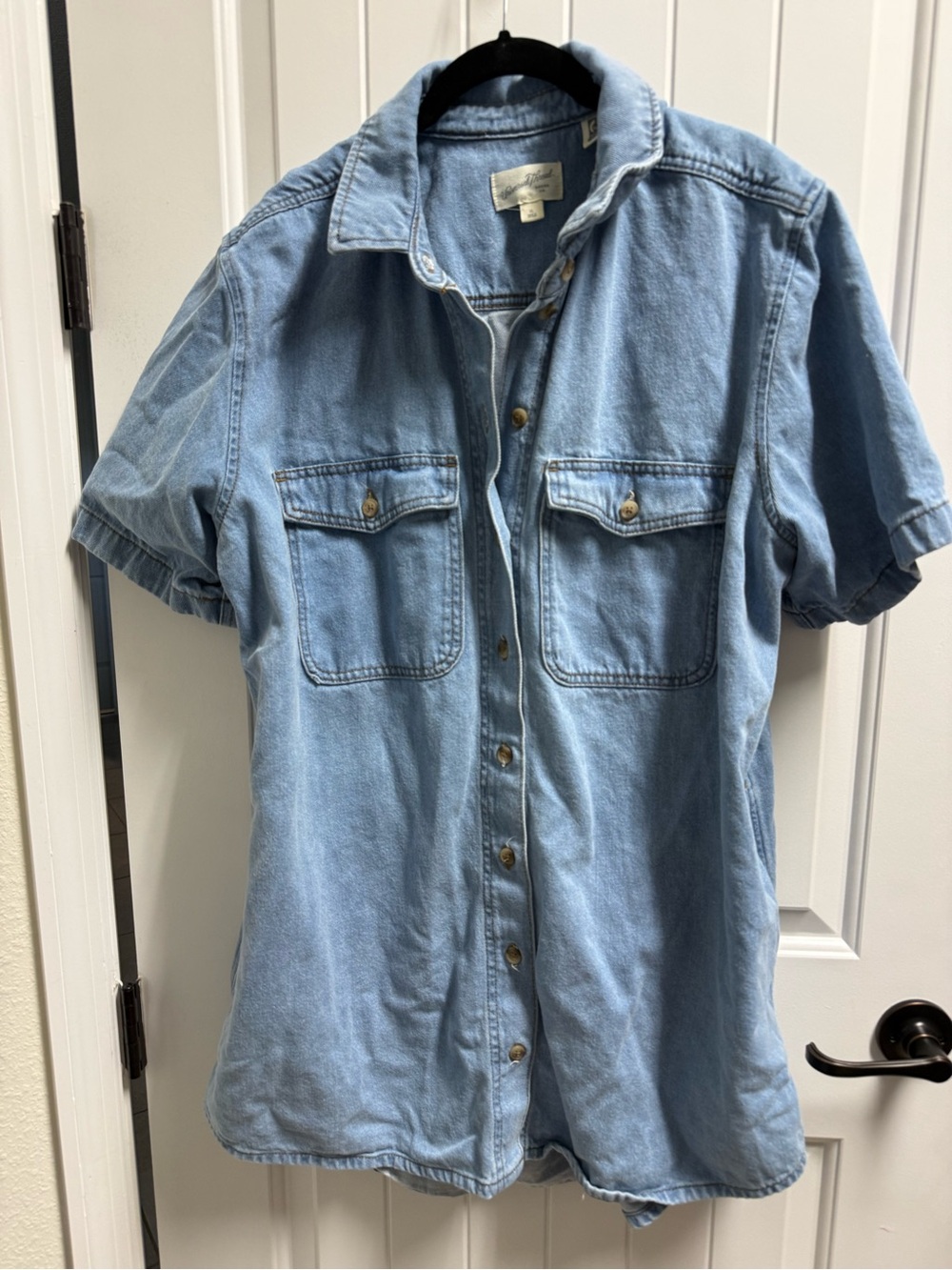 Light Wash Denim Button-Up Mini Dress